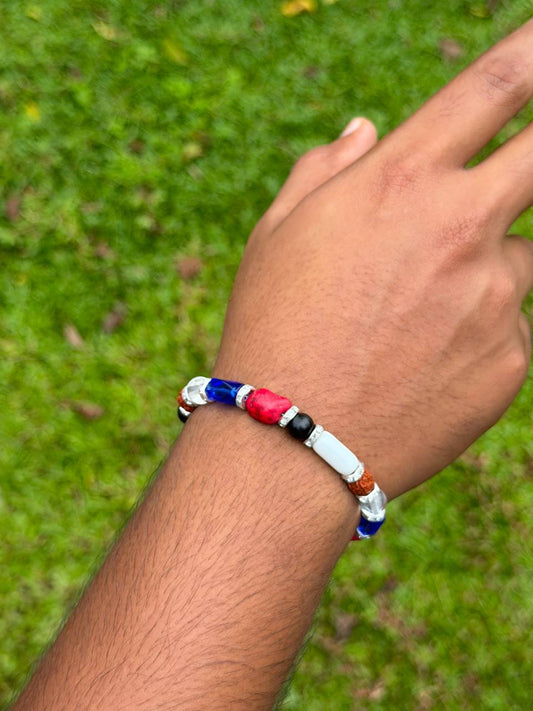 Red, White, Blue & Rudraksha Bracelet