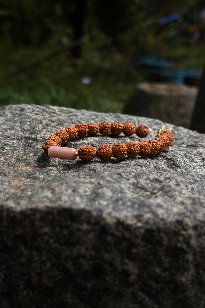 Rudraksha & Black Bead Bracelet