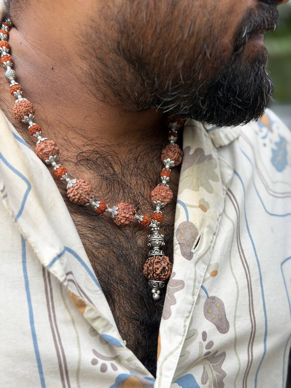 Rudraksha Necklace with Silver Charm