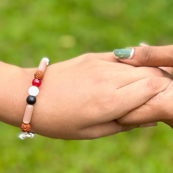Rudraksha & Red Bead Bracelet