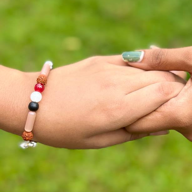 Rudraksha & Red Bead Bracelet