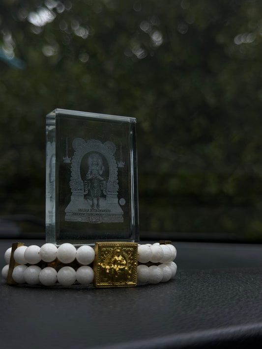 White Beaded Bracelet with Gold Charm