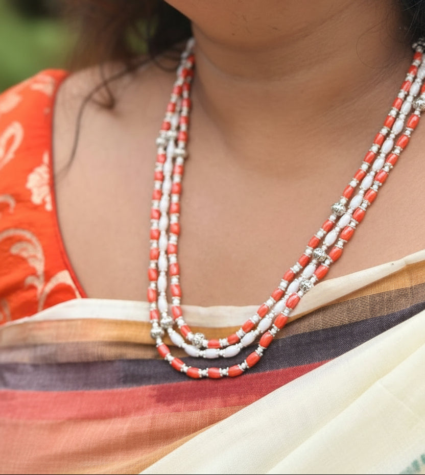 White & Coral Multi-Strand Necklace