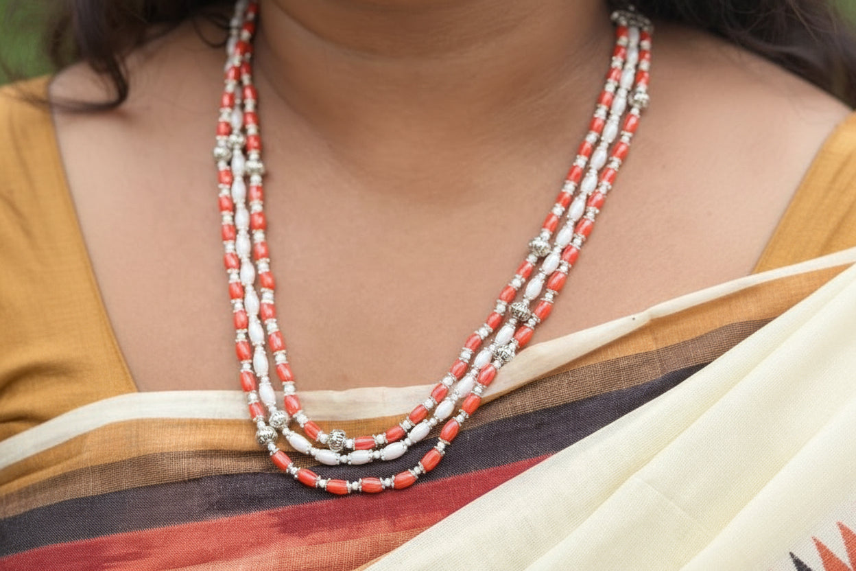 White & Coral Multi-Strand Necklace