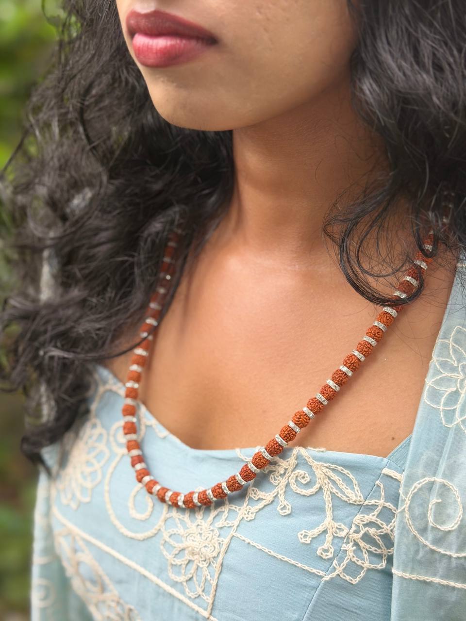 Wood & Rudraksha Bead Necklace